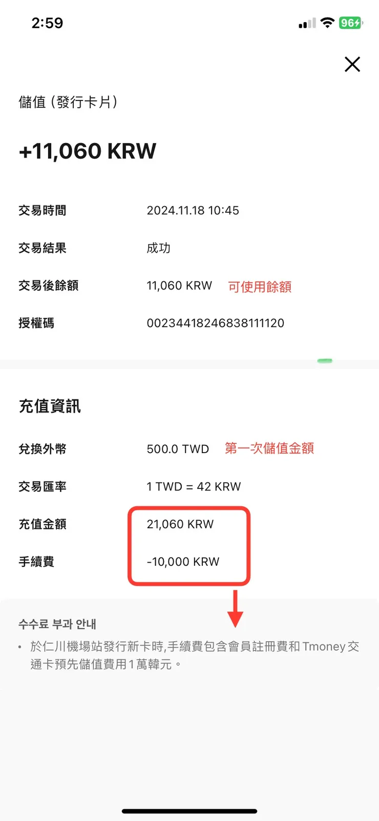 儲值後金額明細說明