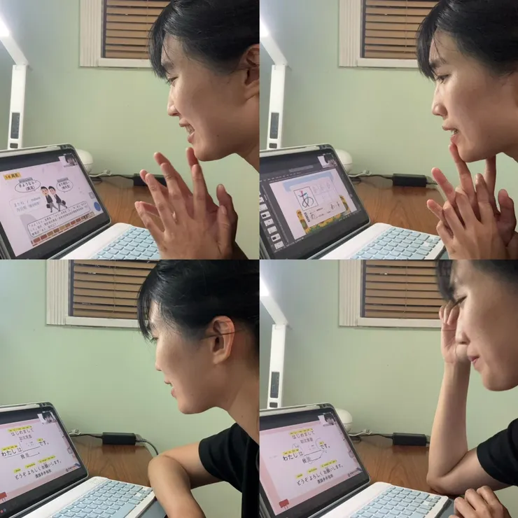 上課過程,從一開始很緊張,但老師循序漸進式引導後總算緩和許多,老師也用簡單易懂的方式,像是漢字與日文的演化過程、以及英文帶入文法來解說。