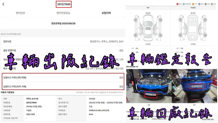 韓規Lamborghini Urus 4.0 V8外匯車。車況確認、鑑定報告、車輛回廠紀錄。