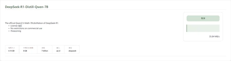 我們針對硬體要求最低的7B進行下載測試