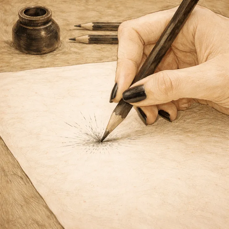 鉛筆尖碰到紙面的第一點摩擦