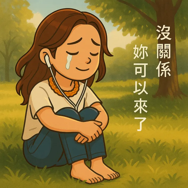 那天，我終於鼓起勇氣對內在的自己說：「沒關係啦～妳可以出來了，不哭不鬧我請妳喝陽光。」然後她真的就出來了，坐在我心裡一角，曬太陽中。