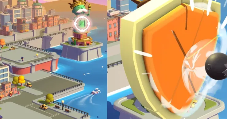 破壞建物的玩法，破壞時可能被盾牌擋下，圖片來源：網路