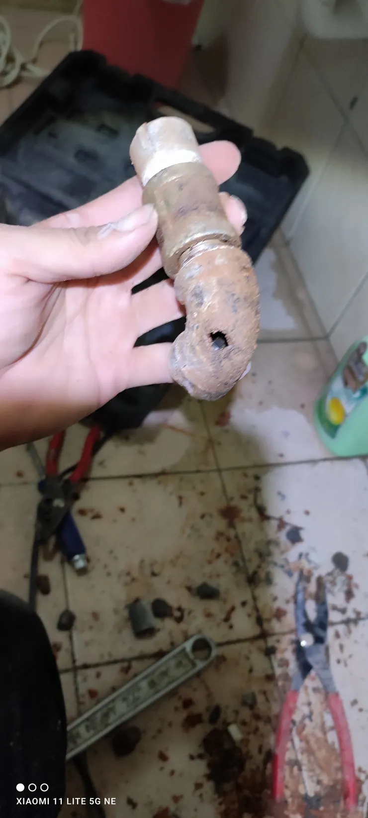 取出水管確認破洞。