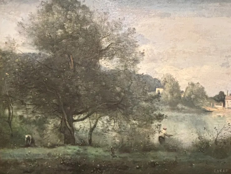 <亞維雷的田園風光——池塘邊的漁夫> 尚——巴蒂斯特·卡米耶·柯羅  攝於《印象派—從莫內到美國：光、跨越海洋》展覽 富邦美術館 