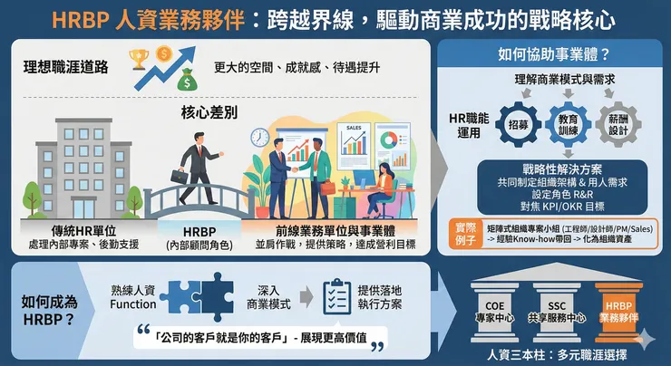 作為人資業務夥伴,除了熟練原本的人資Function外,也必須深入了解並嵌入商業模式中,提供真正能落地執行的方案