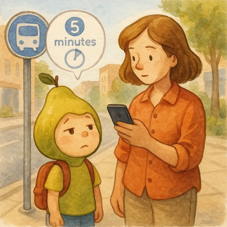 🚌 圖 3：「梨仔等公車」的場景