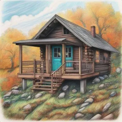 魔法指令：a cabin, Color pencil drawing,