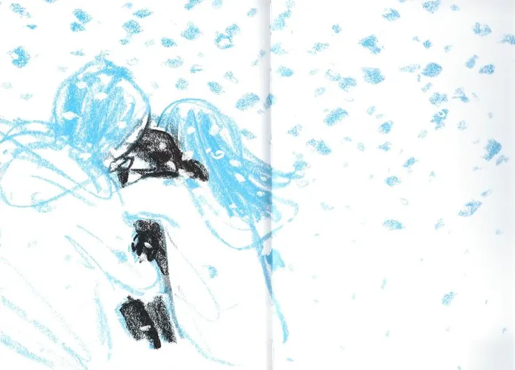 圖15從雪地飛奔而來的小江與主人相擁。