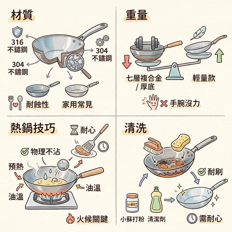 【不鏽鋼炒鍋推薦】2026 304、316、無塗層怎麼選？🍳 Dcard、PTT 7 款炒鍋實用比較