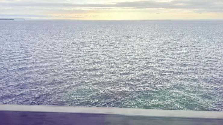 坐在遊覽車通過聯邦大橋跨海