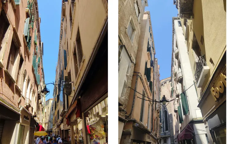 威尼斯古老巷弄蜿蜒曲折，商店街擠滿人潮