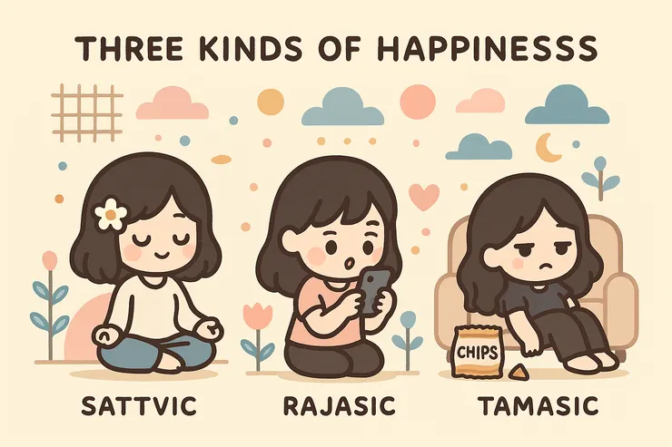 Three Kinds of Happiness – illustrated by ChatGPT