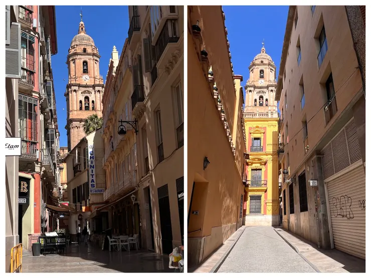 附近的巷子都能看到鐘樓，亮黃色是被宗教藝術館遮蔽。