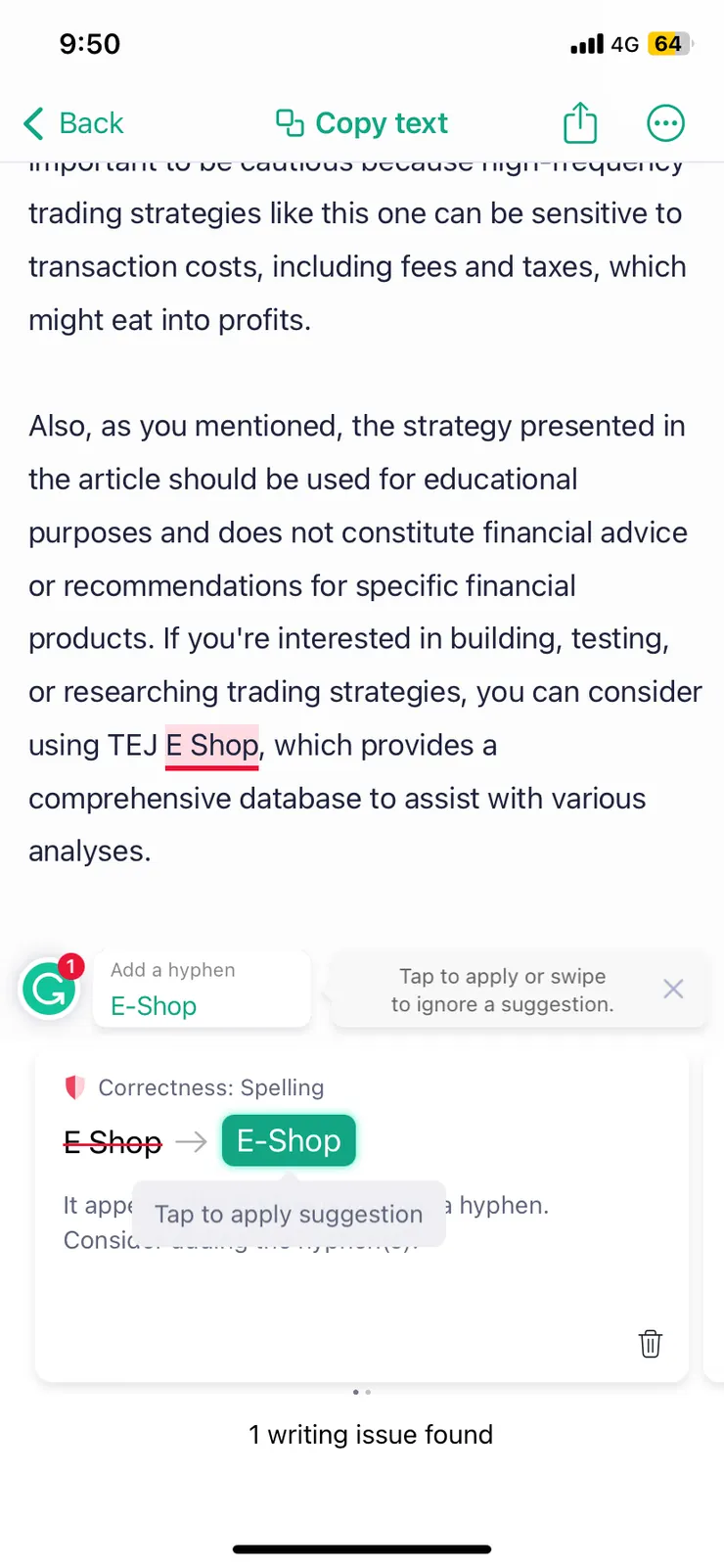 四個好用的 AI 工具 - Grammarly 範例