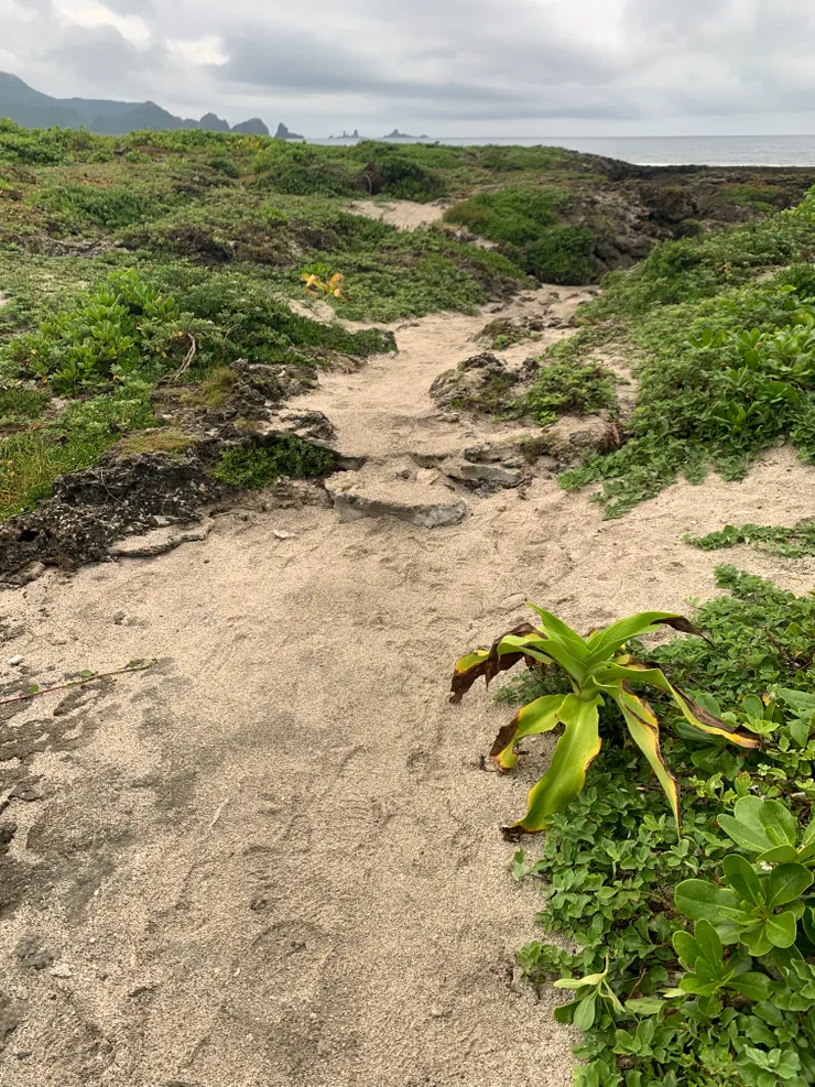 入口前半多為沙地，但後方都是礁岩地形