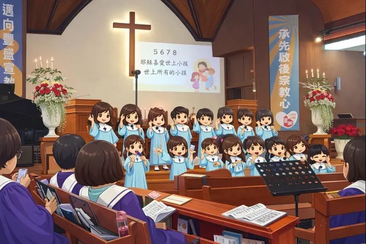 2025/12/21 聖誕敬拜禮拜-主日學獻詩唱歌（小時候覺得穿著藍袍的自己拙劣的表演像個猴子，長大才知道大人們都會微笑鼓掌的感覺）