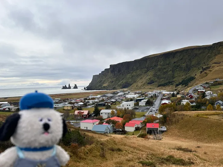 遠眺海邊，遠方是黑沙灘外怪石。