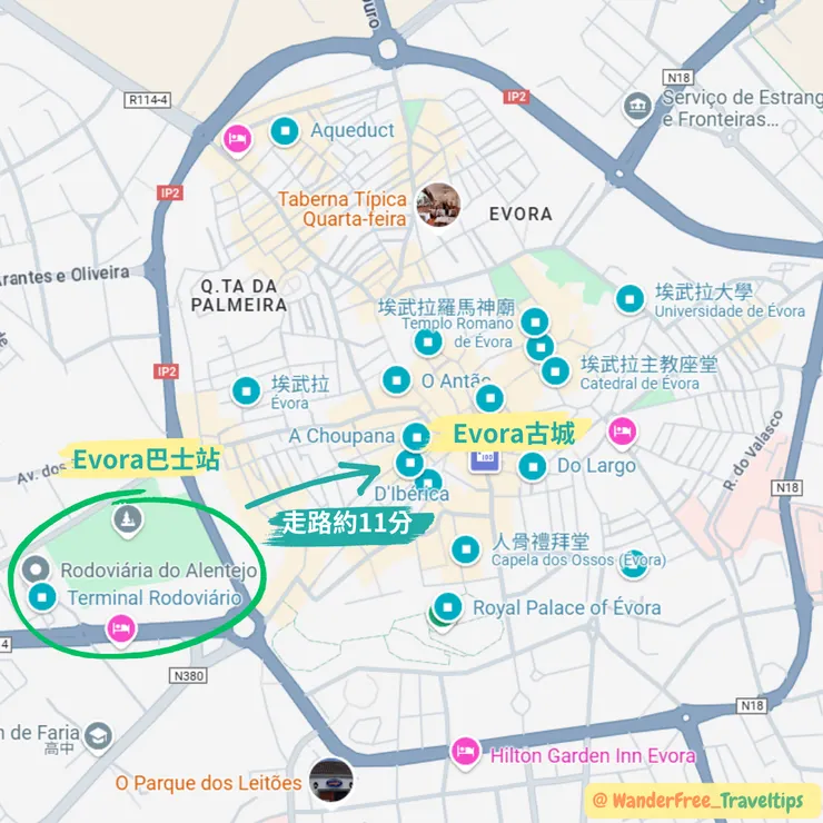 埃武拉Evora巴士總站地圖