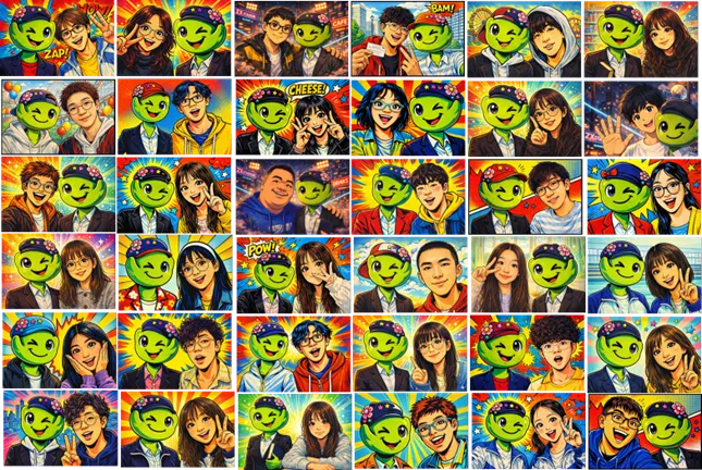 小昕咒語小蒛繪圖。小蒛說這是「外星人(或青蛙)與年青人的合影」