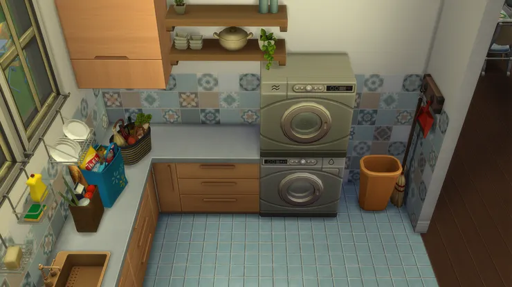 洗衣機等本來放在洗手間，結果因為沒有空位，所以放在這裏。