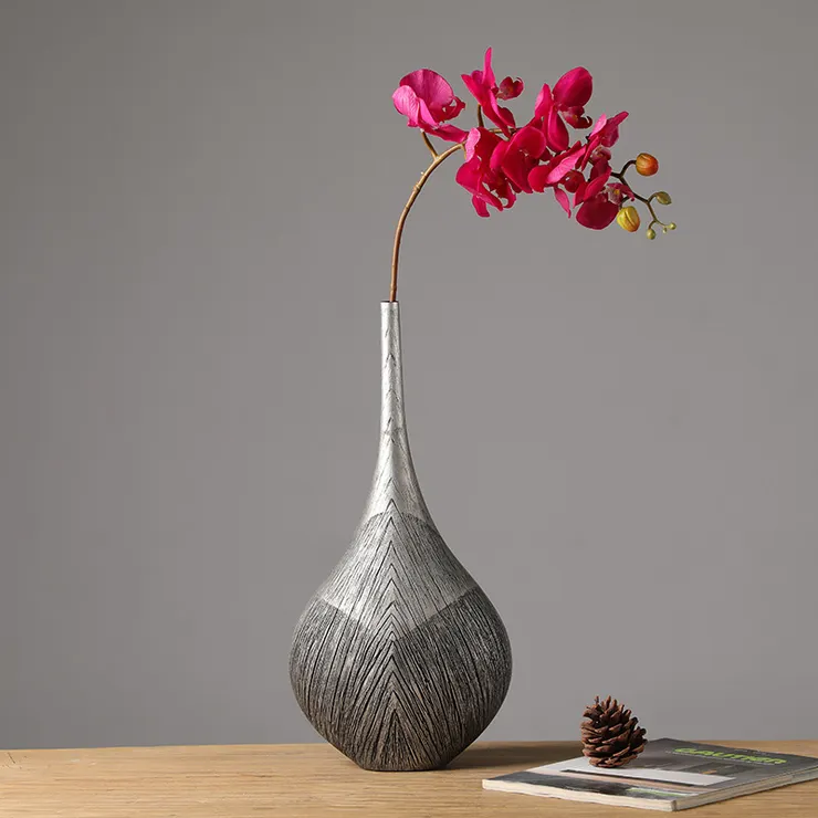 新年擺設銀色花瓶簡約現代輕奢藝術創意客廳年花裝飾擺件B4