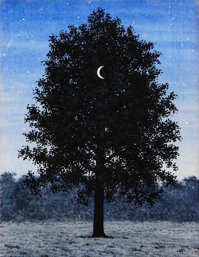 雷內．馬格利特，《9月16日》，約1957，不透明水彩、紙，33 × 27 公分。© VG Bild-Kunst, Bonn 2026.