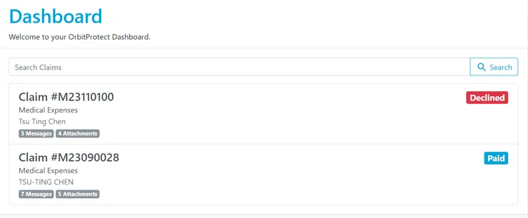 註冊後登入頁面就可以看到申請理賠的頁面