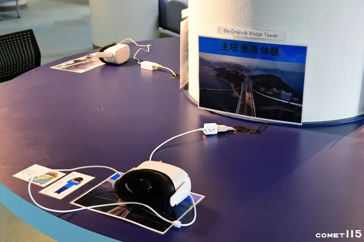 展場利用VR眼鏡讓遊客可以體驗登上的橋塔的臨場感 