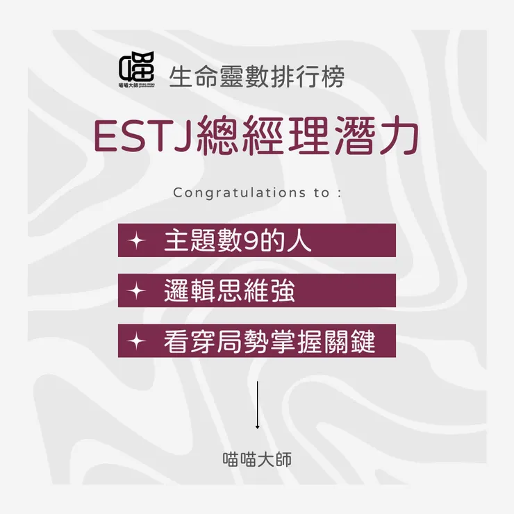 生命靈數×ESTJ特質 Top 3：主題數9