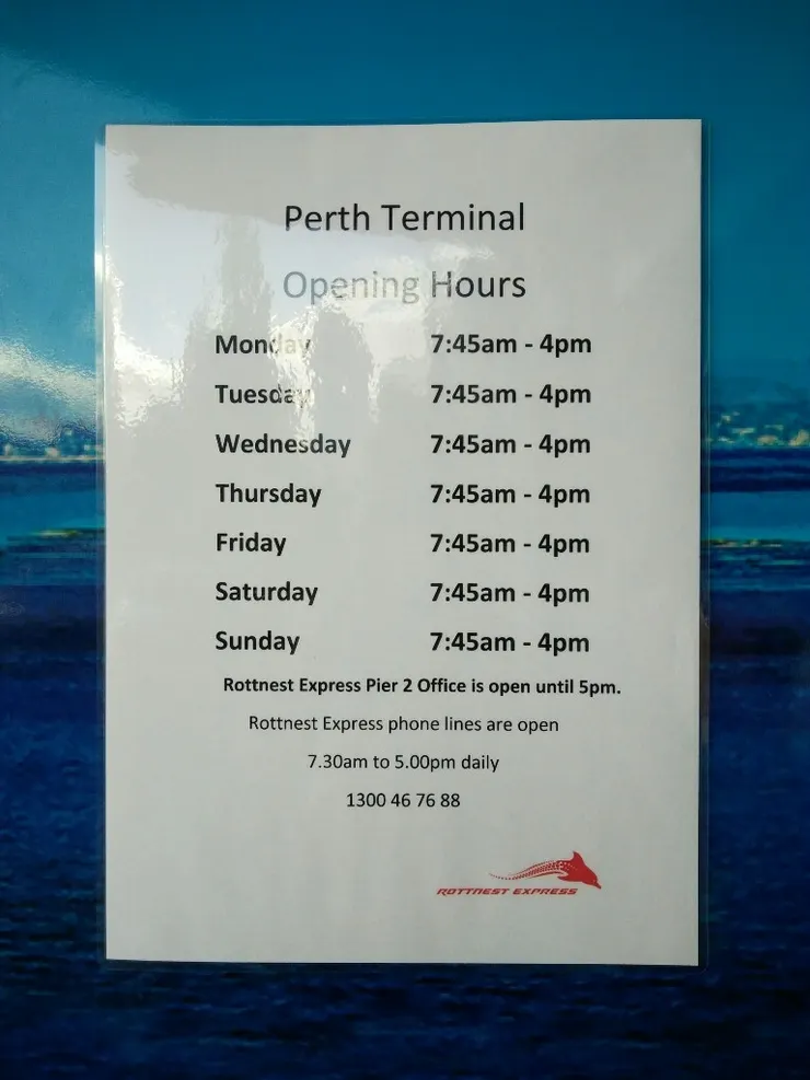 伊麗莎白港Rottnest Express櫃檯營業時間。