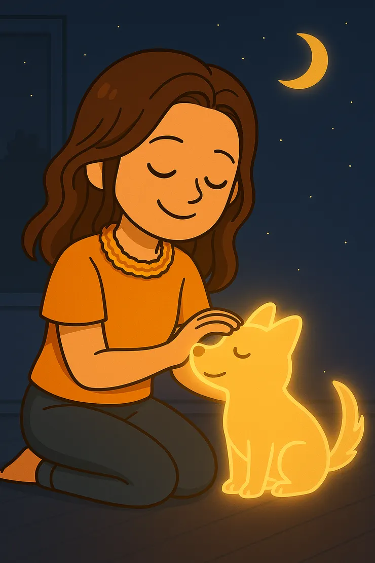 狗狗奶茶那篇真的戳到我的心。 看到牠的靈魂還在主人身邊陪伴，我眼淚直接決堤。 或許是因為我自己也有養狗吧，那份陪伴的真實感太強烈了。  對於狗狗而言，有主人的地方，就是牠最開心的地方。 明明看完了，正在紀錄這段時，我的眼淚又忍不住潰堤。  或許…就像圖裡的我，安安靜靜地伸手摸著靈魂小狗，心裡酸酸的，卻又覺得溫暖吧。 原來愛不會消失，只是換一種方式留下。