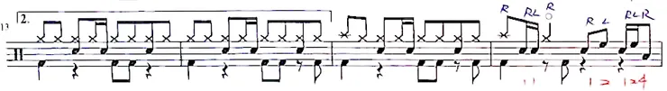 13行的過門與41類似，13行節拍相對單純，下方41行位置再加進一些變化