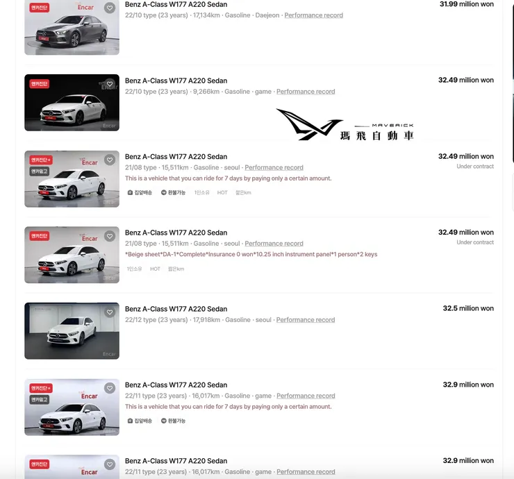 賓士A220 Sedan韓規外匯車行情