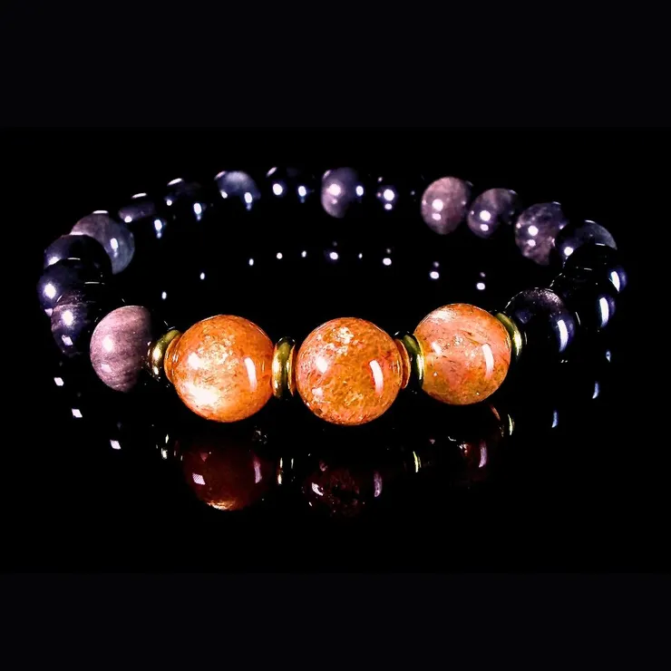 金太陽搭配金曜石&nbsp;繁盛榮耀 男士手鍊 QBR-00045