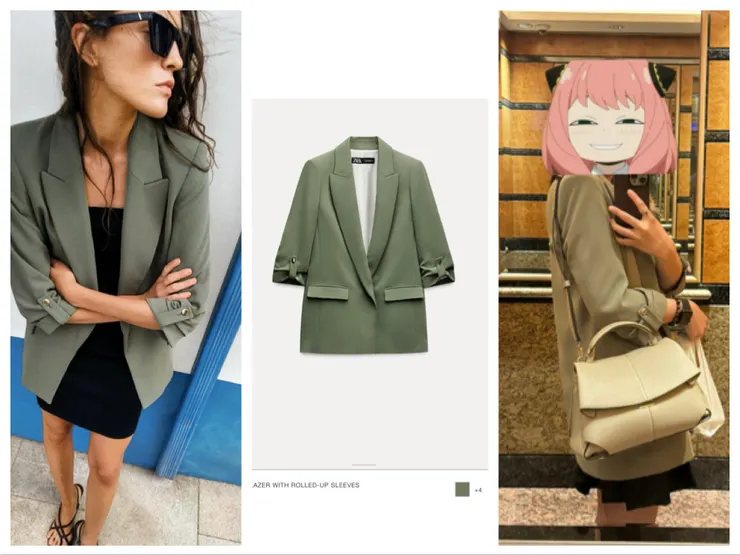 圖左官方模特兒照，中間官方圖片，右方實拍照（拿著早餐趕上班）