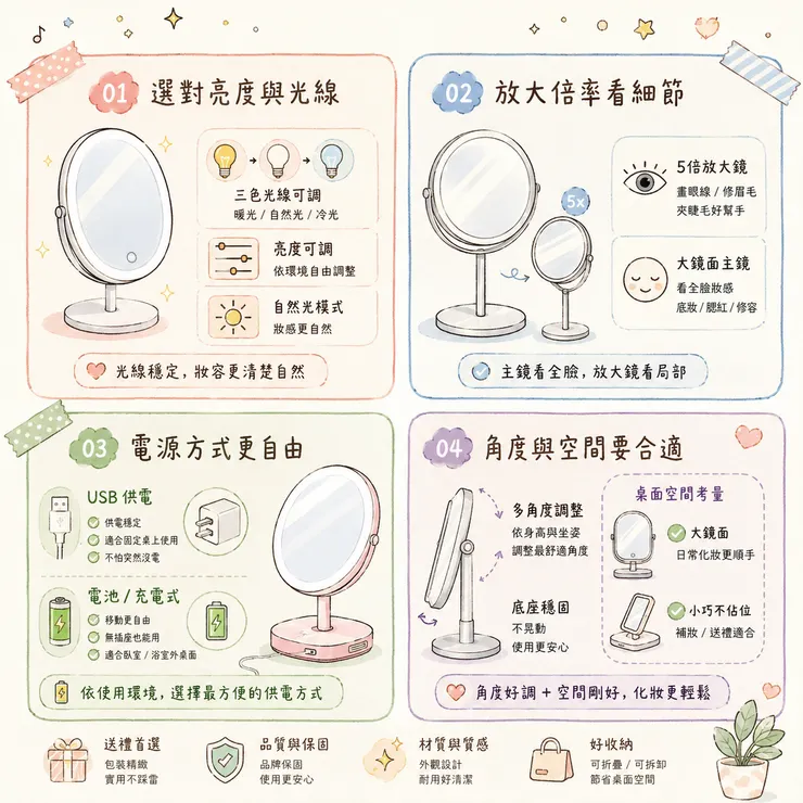 【化妝鏡推薦】2026 LED補光、放大鏡怎麼選？💄 Dcard、PTT 6 款桌上美妝鏡比較