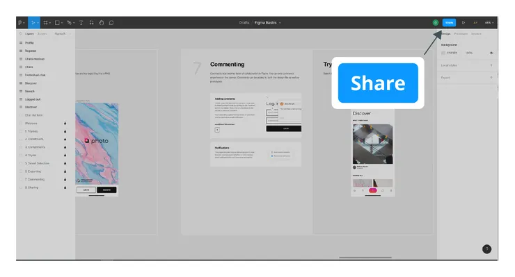 the location of the share button 