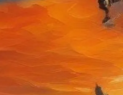 放大細節：顏料的痕跡，用來表現雲彩。但這是AI圖，所以看看AI繪圖可以仿得多像，不現場作畫，一般人根本很難辨別真假。