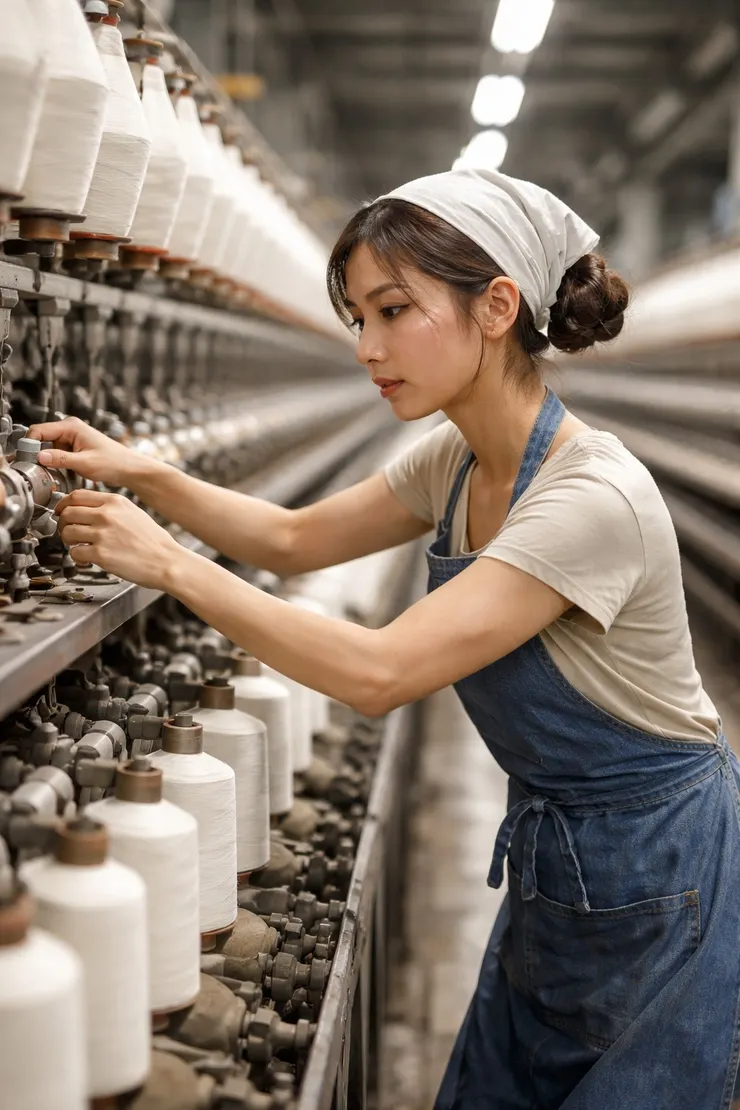 工廠中的專注女員工