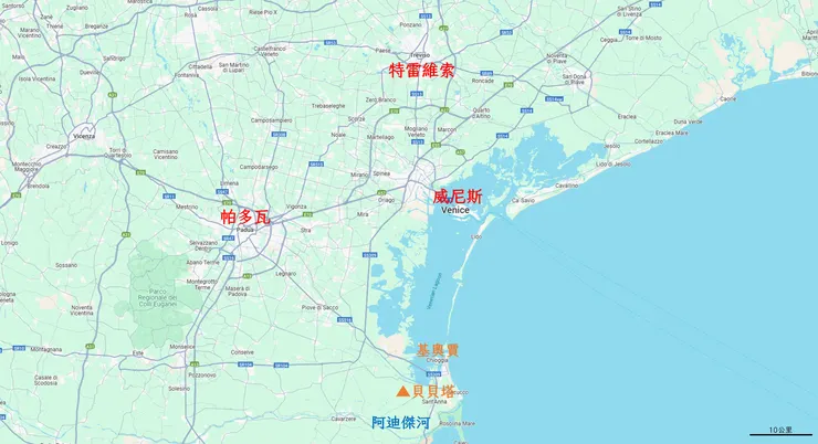 本文中主要義大利城邦與城鎮的相對位置。