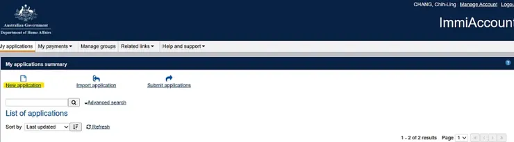 在New application 裡找到隸屬student 的student visa (500)