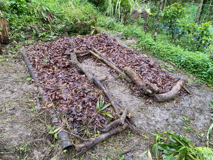 在缺口放上粗長木頭，完成鑰匙孔菜床