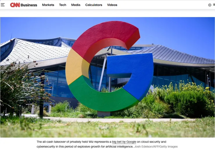 圖片及新聞英文原文出處https://edition.cnn.com/2025/03/18/tech/google-wiz-acquisition/index.html