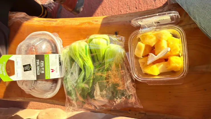 烤雞、青江菜、哈密瓜和鳳梨