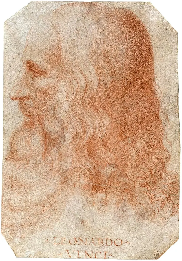 達文西。由 傳弗朗切斯科·梅爾齊 - 本檔案衍生自： Francesco Melzi - Portrait of Leonardo.png:, 公有領域