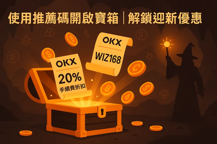 使用OKX推薦碼「WIZ168」開啟寶箱，解鎖20%手續費折扣