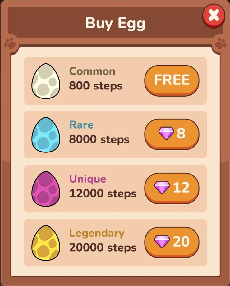 4種蛋／圖片來源：Stepets app 截圖