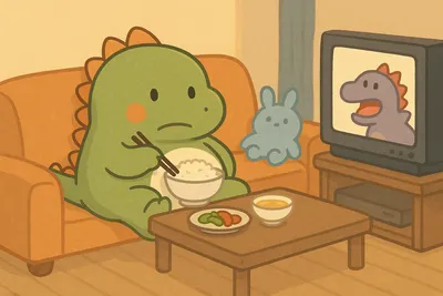怕怕龍邊看電視邊吃飯，結果飯都沒吃幾口