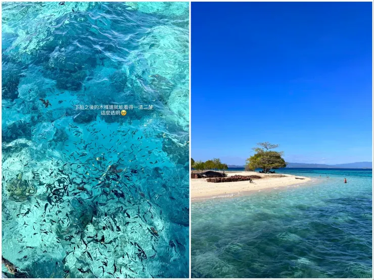 左：最後一站：Kanawa Island 也是透明玻璃海，可以浮潛也可以散步走海灘。右：不可思議的美（Astrid Chang提供）